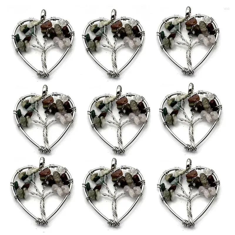 Colliers pendentifs 5/10 / 20pcs enveloppés en filme India Agate Reiki Chérie en pierre en pierre arbre de vie Charmes de coeur Charmes pour la fabrication de bijoux de collier