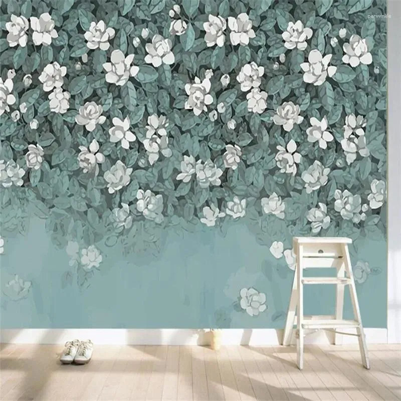 Wallpapers handgeschilderde verse groene bladeren bloementuin woonkamer tv achtergrond muur aangepaste behang muurschildering