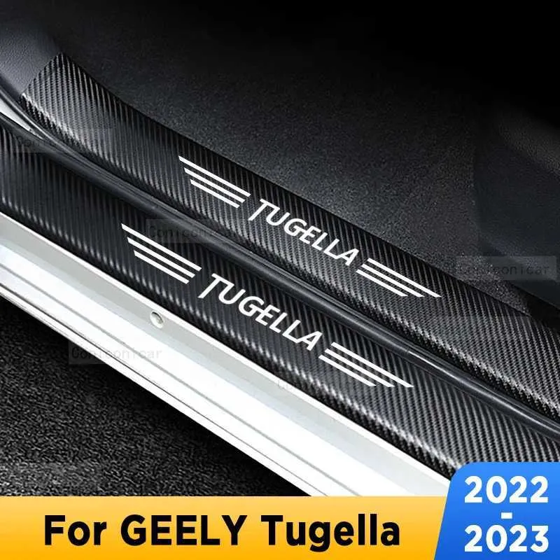 カーステッカーカードアシルスカフプレートの閾値プロテクターインテリア模倣カーボンファイバーステッカーアクセサリーGeely Tugella 2022-2024 T240513