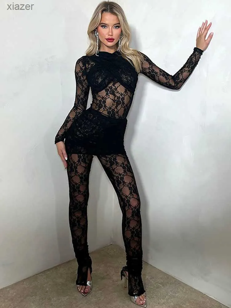 DHgate Long Sleeve Lace Jumpsuit and Skirt Set Sexy Party Club Romper for Women Apparel
