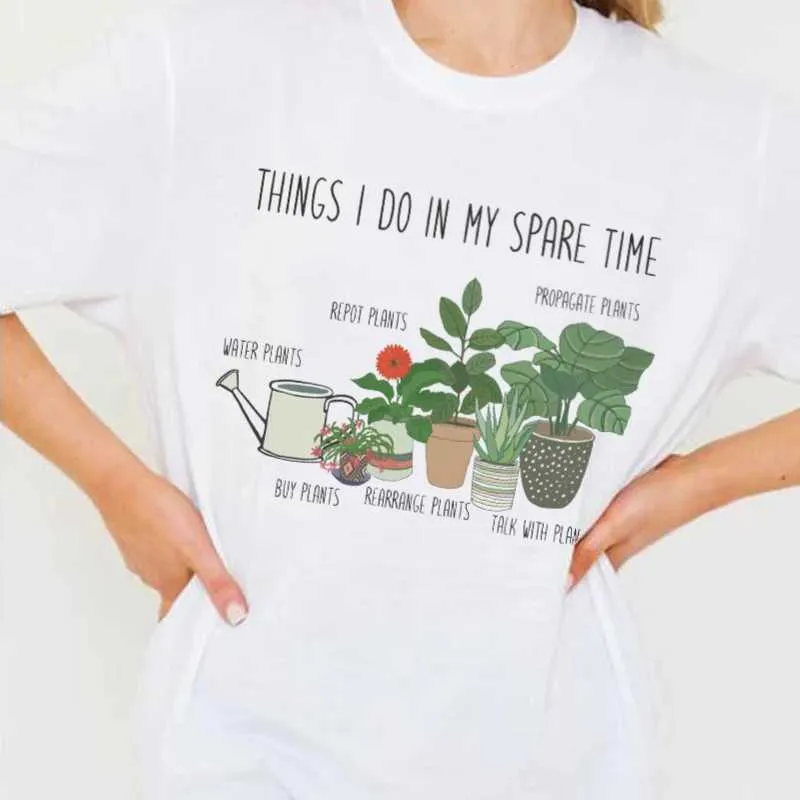 Мужские футболки для садового растения Принт ботанической футболки милая эстетическая графическая график повседневной короткометражная футболка Женская одежда коттейгейка T240510
