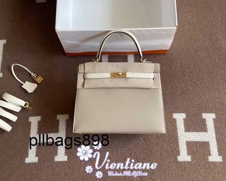 Handbag Keliys Genuine Leather 7A Directors hand sewn bag 25cm S2 windbreaker gray patchwork 10 white Epsom brushed gold buckle