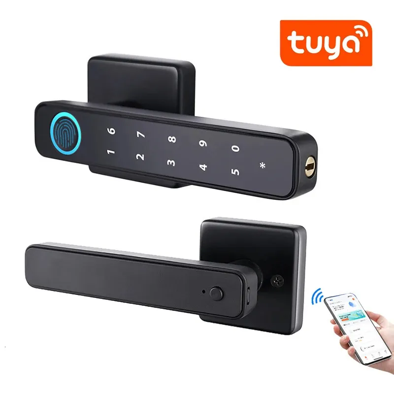 Tuya SmartLife APP Smart Fingerprint Password RFID Card Lock Dead Bolt With Key For Indoor Wooden Metal Door 240507