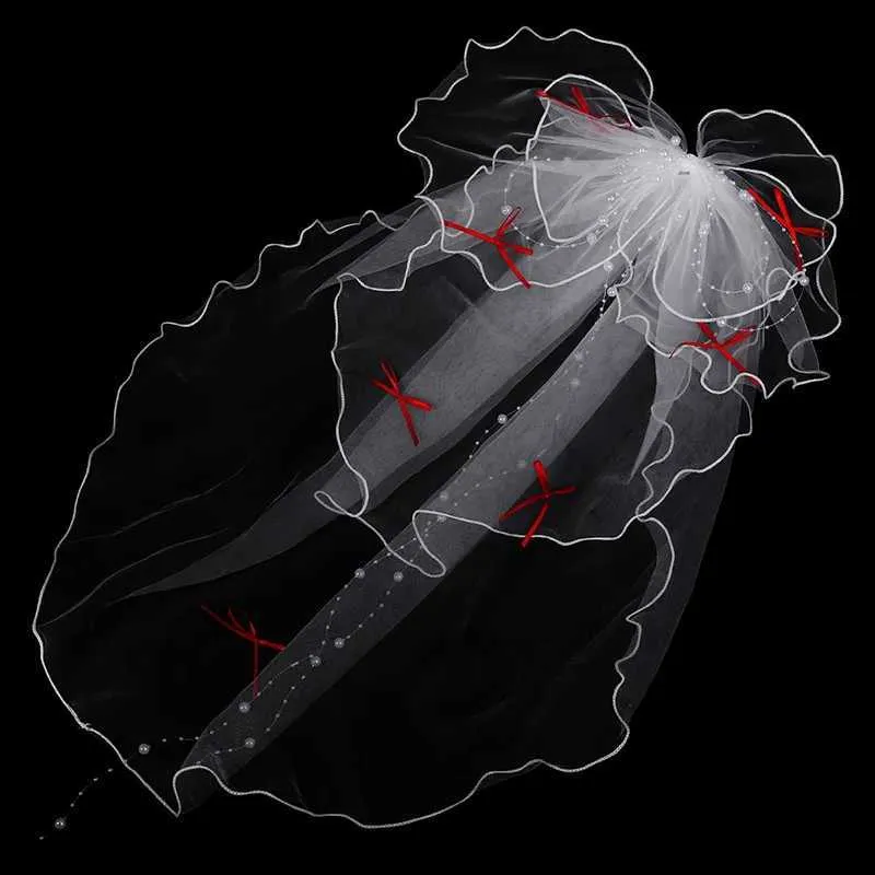 Haarschmuck Doppellagiger Mesh-Tüll Einfarbige Frauen Kurzer Hochzeitsschleier mit Clip-Bandkante Mitte Kaskadenbraut_voghion.com