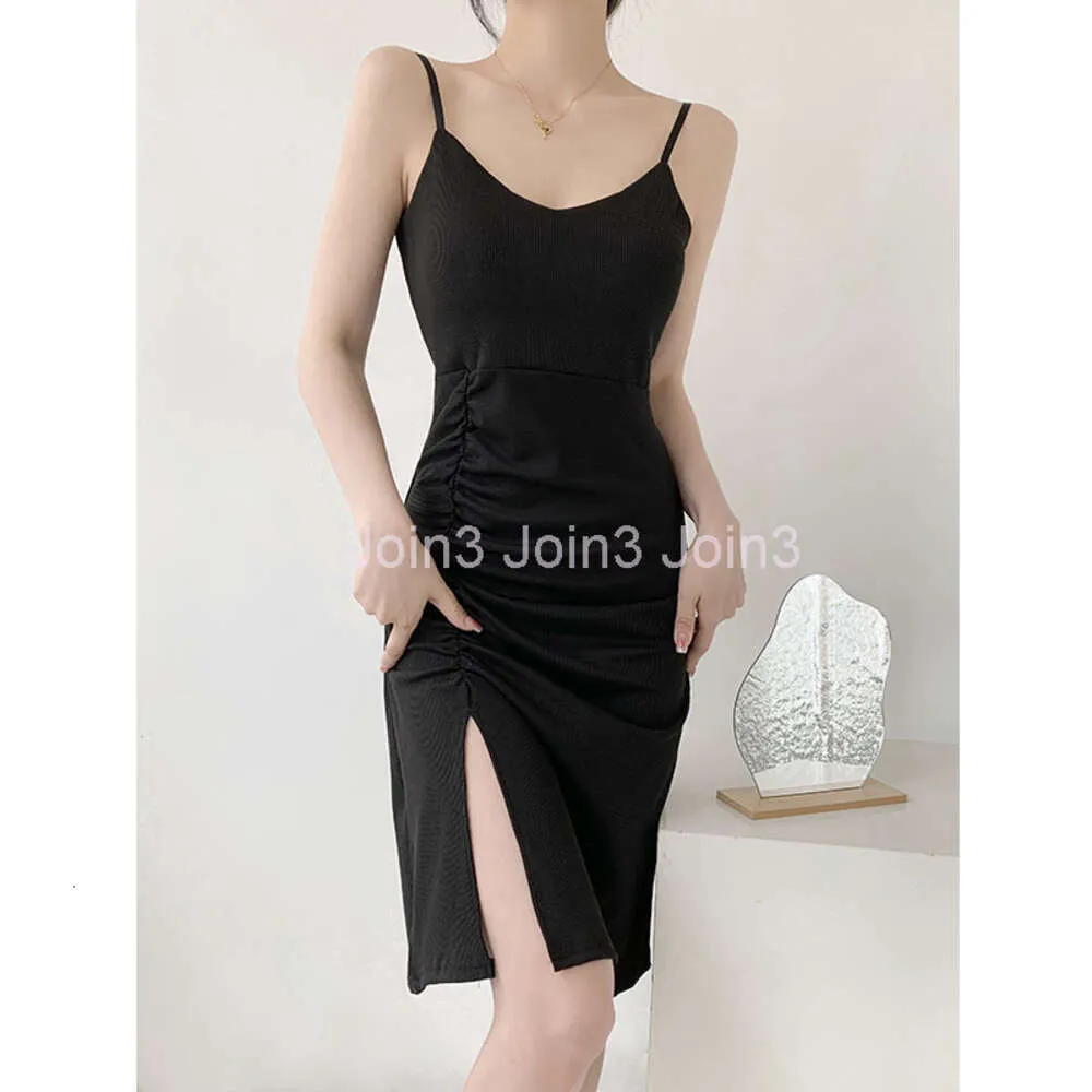 Womens Black Dress Summer New Slim Fit Slimming Temperament Split Bottom Suspender Skirt