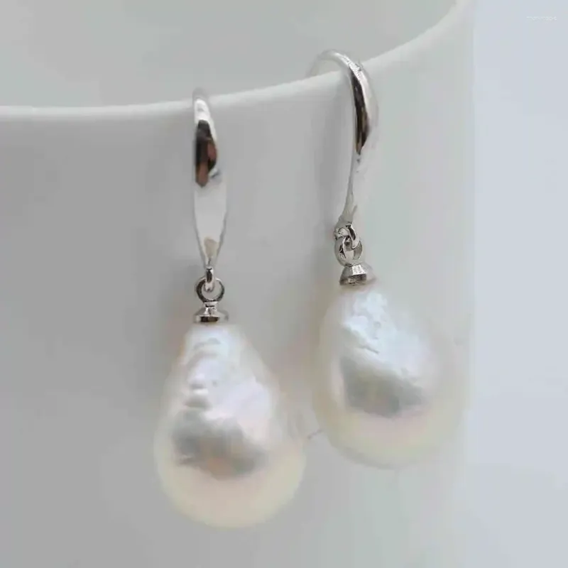 Orecchini per borchie Diametro barocco femminile 12-13 mm Bellissimo lucentezza bianca grande perle a forma di goccia 925 Sterling Silver Pearl