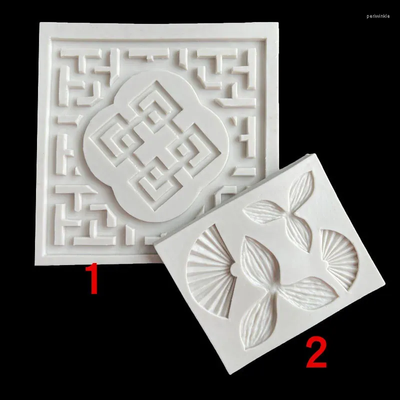 Bakning mögel kinesisk stil ihålig fyrkant som omger gränsdekorativ modellering silikon mögel vikande fläkt handgjorda fondant kakform mögel