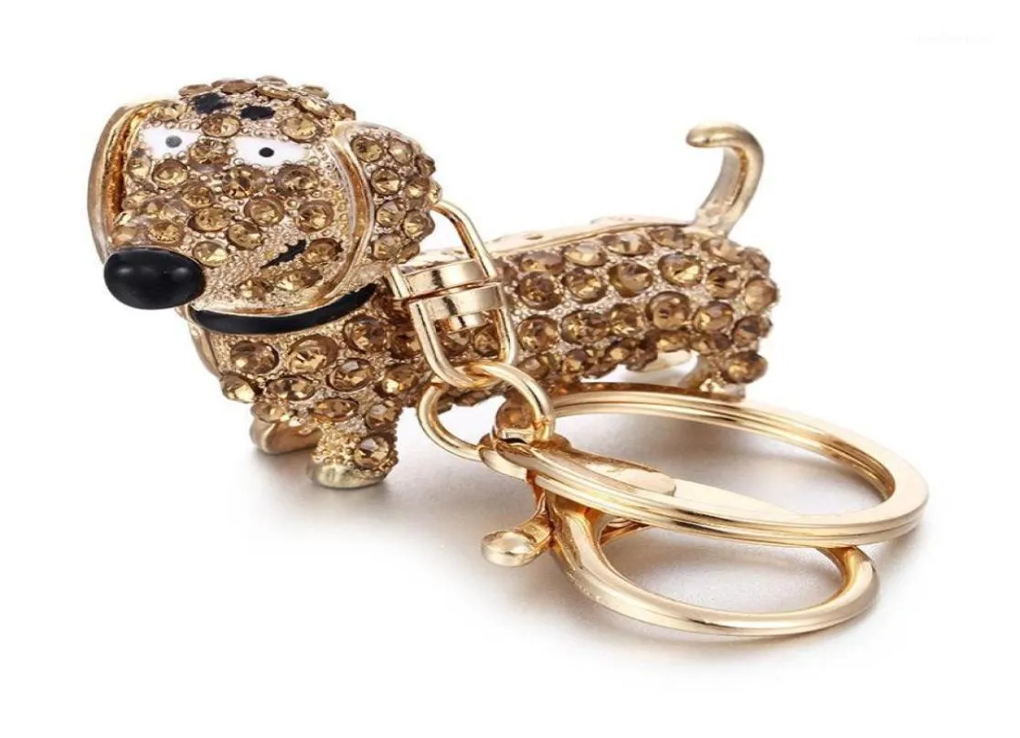 Shinestone cristal cão dachshund chaveiro saco de charme chaves pendentes do suporte da cadeia de jóias de anel para mulheres presentes de menina 6C080418830038