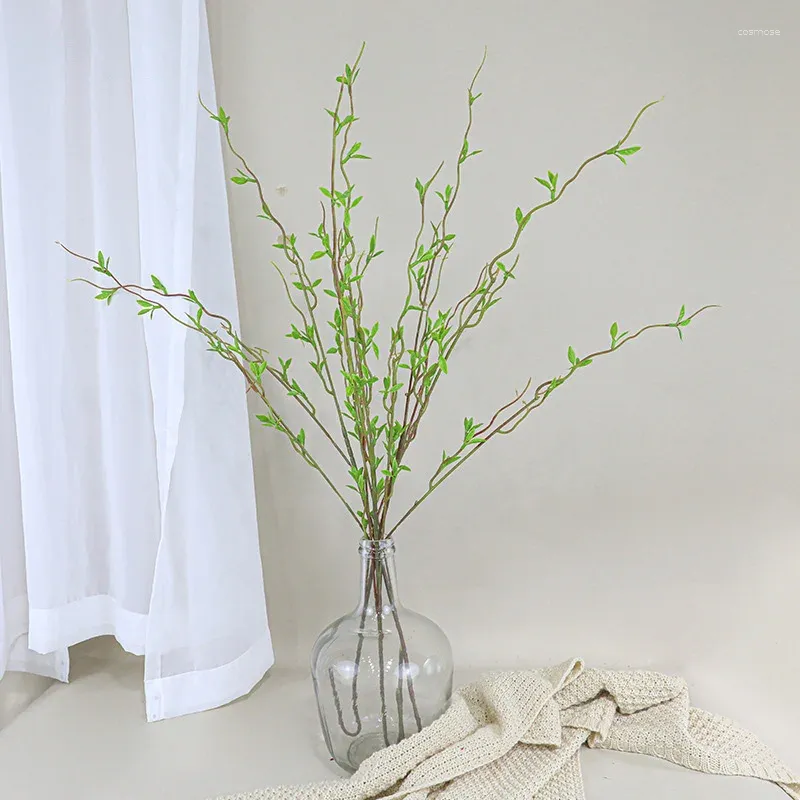Kwiaty dekoracyjne sztuczne zielone gałęzie wierzby plastikowe fałszywe pulpit ozdoby letni ogród wazon dekoracja salonu