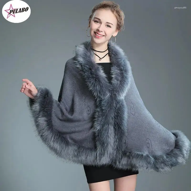 Women's Fur PULABO Elegant V Lapel Rex Coat Cape Winter Women Big Long Shawl Full Trim Faux Cashmere Cloak Overcoat Parka Y2k