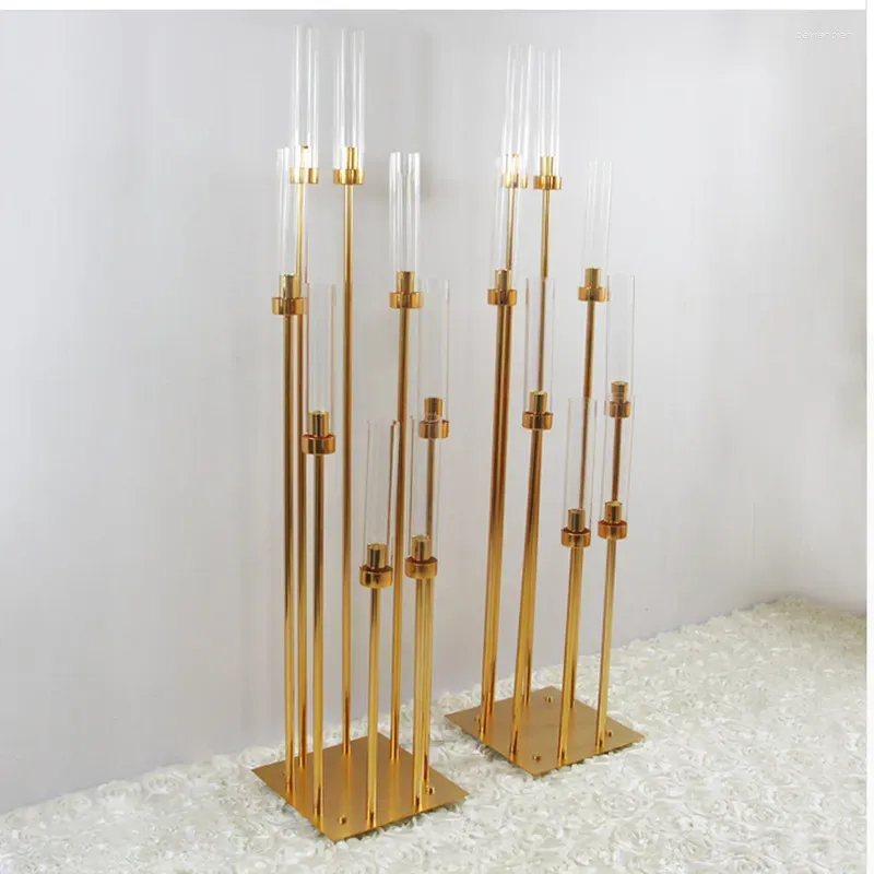 Candlers 8 Head Golden Wedding Decor Road Guide Reed Light Acrylique Transparent chandelier à domicile Table maître de table