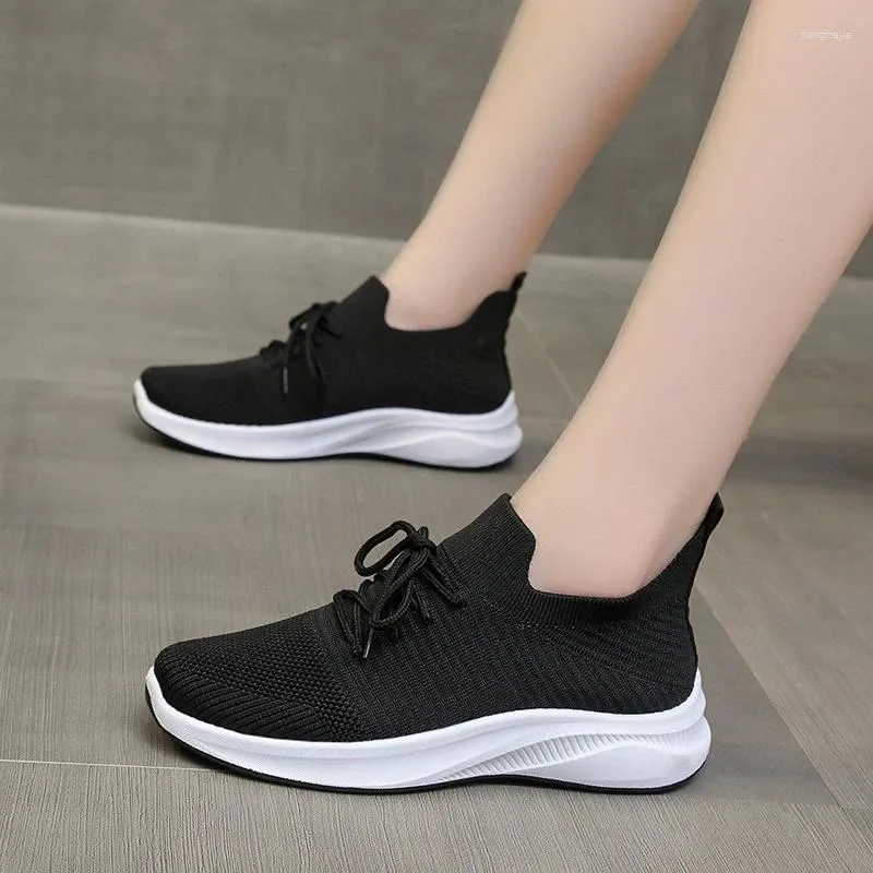 Chaussures décontractées Femmes Flats Lacet-up Trainers White Pink Platform Sneakers Ladies Sock Tenis Feminino Walking