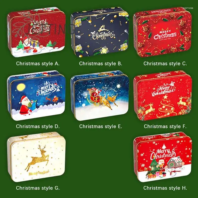 Present Wrap Christmas Metal Tinning Can Square Candy Box Storage Biscuit Iron Home Hand Card 12 9 4.5cm