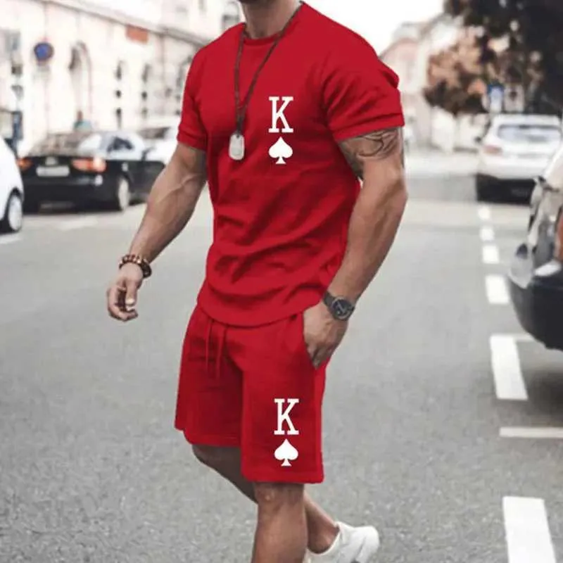 Męskie dresy y2k męskie zestawy T-koszulka i szorty moda cyfrowy liter k druk tuszowy lato codzienne ubrania swobodne ubrania strt noszenie dla mężczyzn Y240508