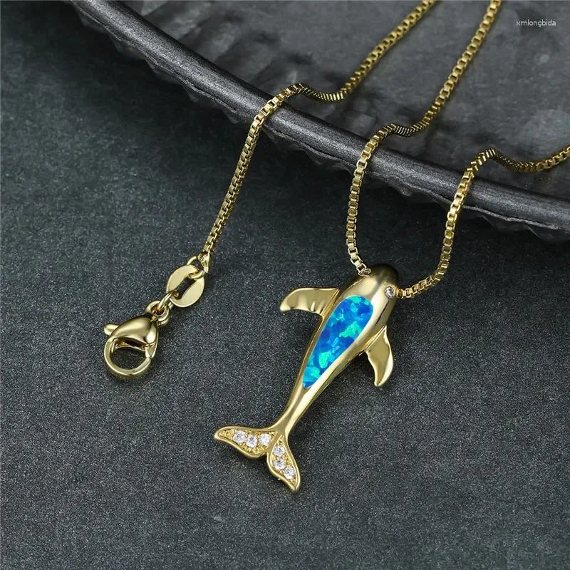 Anhänger Halsketten blau weißer Opalstein Charme Halskette Süßes Tierwal Boho Gold Silber Farbkette für Frauen Schmuck