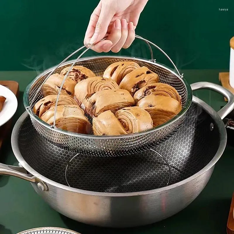 Masa paspasları paslanmaz çelik gıda vapur sepet düdüklü tencere saplı buharlama ızgara drenaj süzgeci pişirme aletleri
