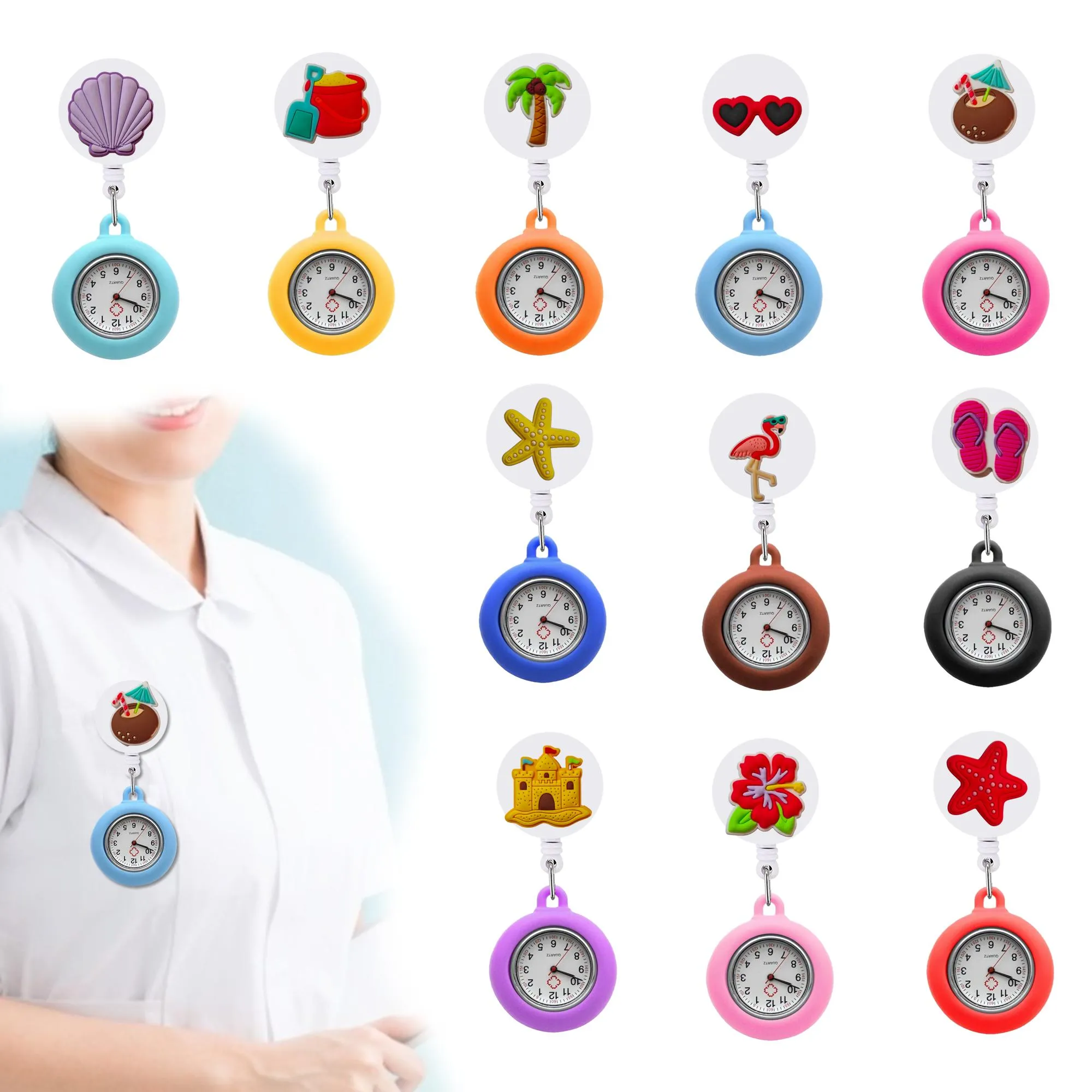 Pocket Watches Summer Seaside Clip Brooch Quartz Movement Stethoscope Retractable Fob Watch Nurse Lapel For Women On Drop Delivery Otwif