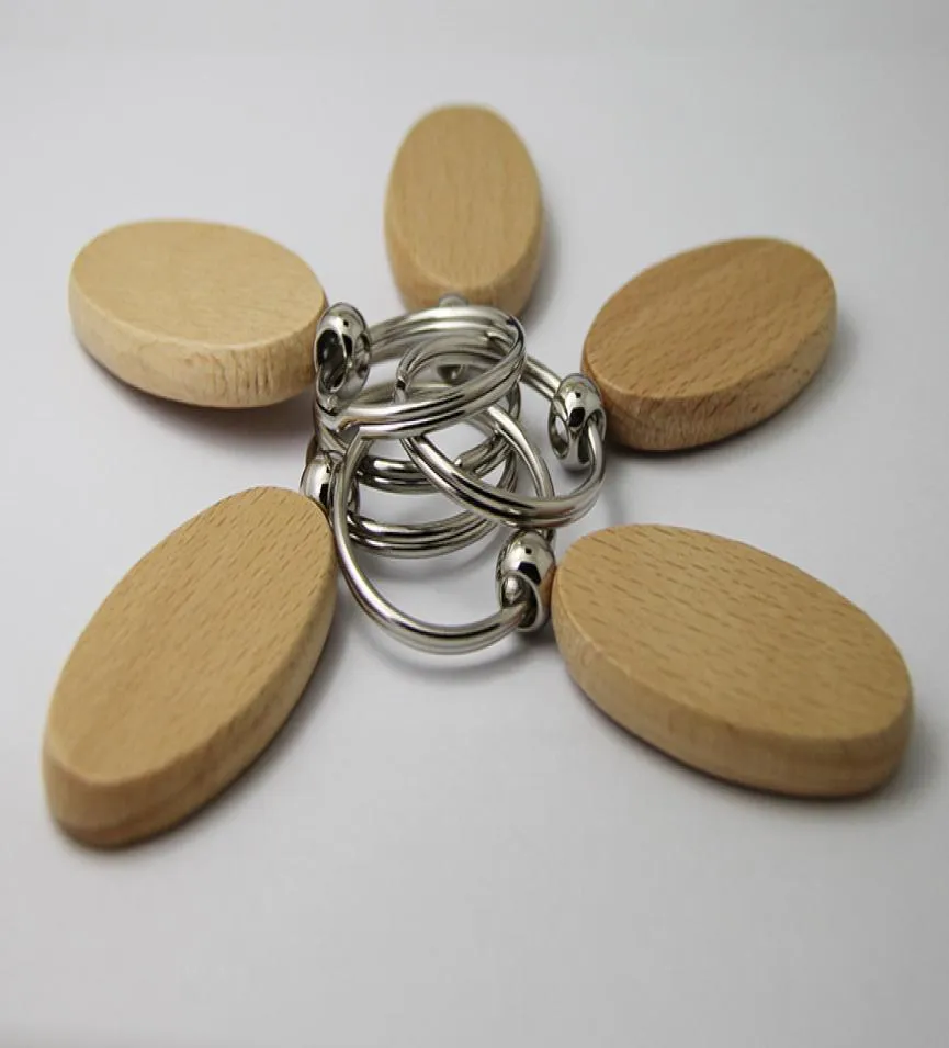 Wholesale 50pcs Oval Blank Wooden Key Chain DIY Promotion Customized Key s Car Promotional Gift Key Ring-Free shipping9295263