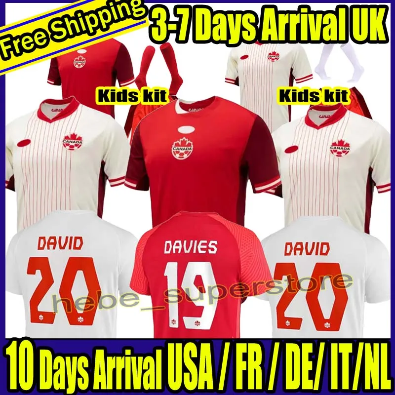 2024 Canada Soccer Jerseys Kids Kit Davies J.David 23 24 25 Ugbo Larin Cavallini Millar Eustaquio 2023 Fotbollströjor T Home Away Third Men Women National Team Uniform