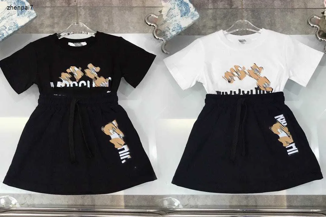 Top Princess dress girls summer suit kids tracksuits baby clothes Size 100-150 CM Doll Bear Letter Pattern Print T-shirt and skirt 24April