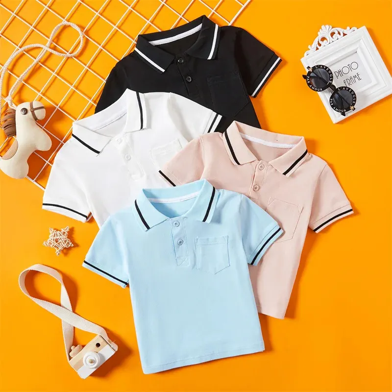Chłopcy krótkie rękawowe koszulę polo -Polo Summer Pure Cotton Tshirt Baby Cool Thin Top Trend 240515