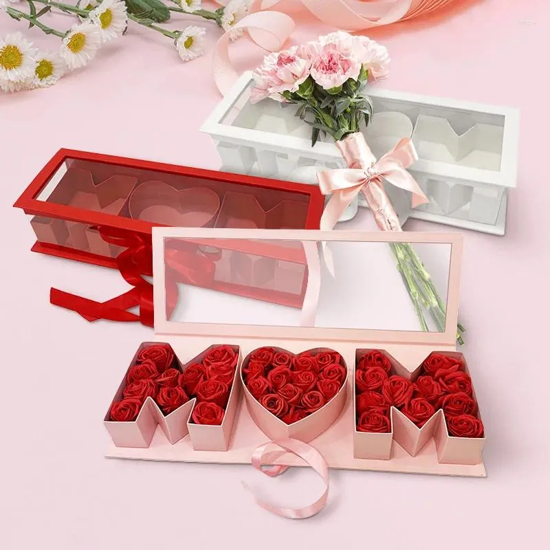 Presentförpackning Mamma bokstavformad presenterar Box Mother's Day Flower Package Empty Bow Ribbon Party Decor Surprise Gifts