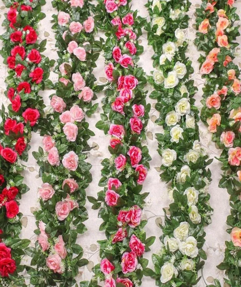 Dekoracyjne kwiaty wieńce 22 m sztuczne winorośle różowe wiszące do romantycznego łuku ślubnego domu frontowe drzwi lintel swag impreza Garde1625082
