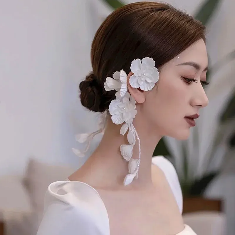 Korean Flower Ear Hanging Hair Band Bridal Wedding Headband Photography Headwear Bridal Accessories Bridesmaid Gift Wholesale