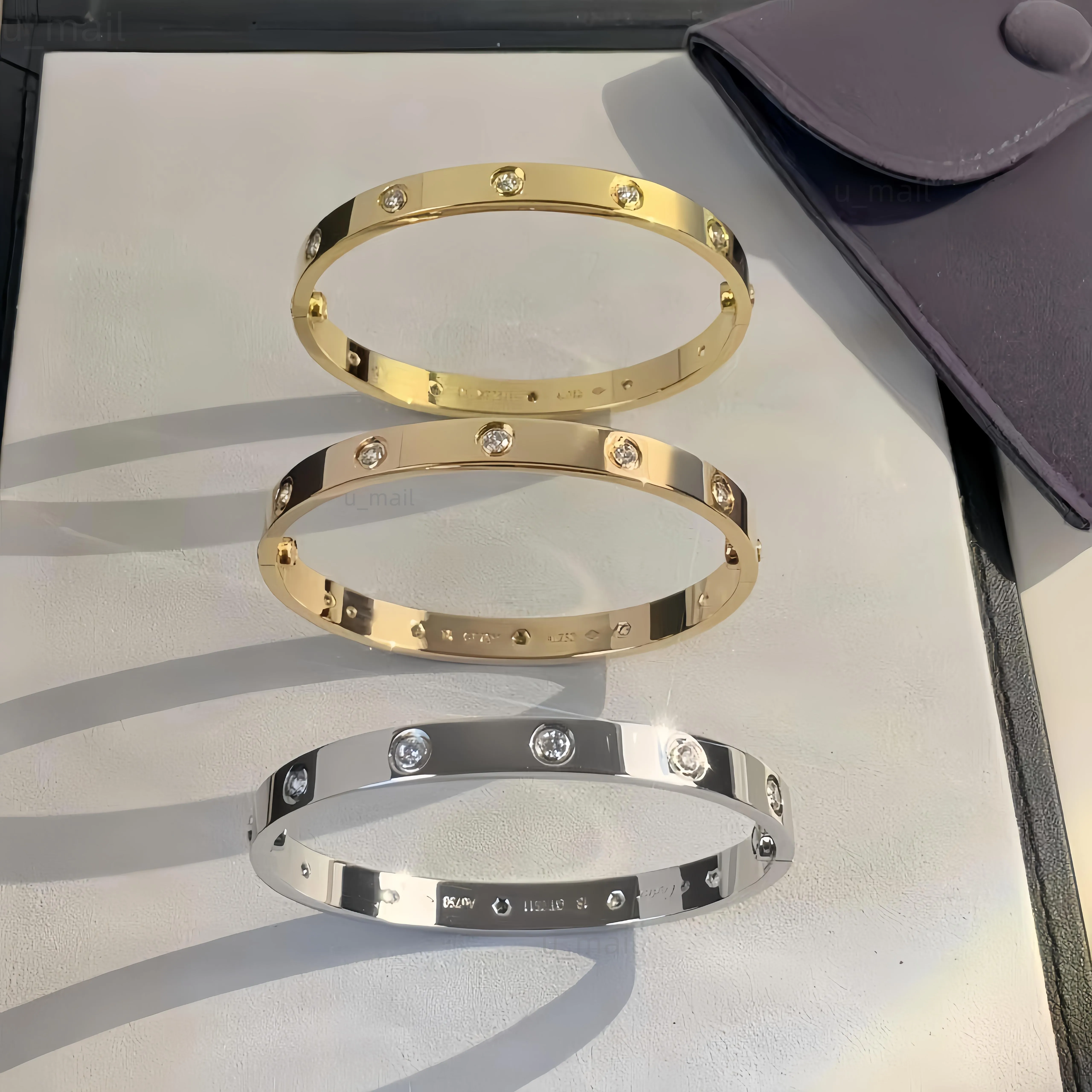 pulseira de designer pulseira v-doud-doud não manchas de parafuso de parafuso mulheres 6 mm de largura 10 braceletes de diamante com chave de fenda Fina de 18k Jóias de ouro