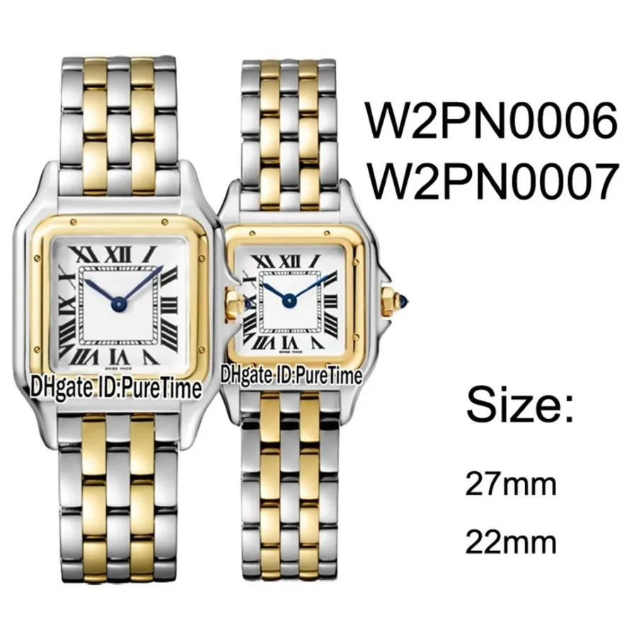 NIEUW W2PN0006 W2PN0007 Twee toon geel goud 27 mm 22 mm Witte wijzerplaat Zwitsers Quartz Womens Watch Ladies roestvrijstalen horloges 10 Pureti279d 254P