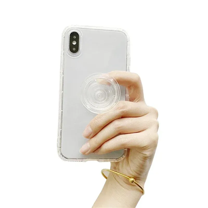 Transparent rund vikbar grepptoksuttag stretchtelefonhållare samtal fingerringhållare för iPhone Huawei Xiaomi -surfplattor