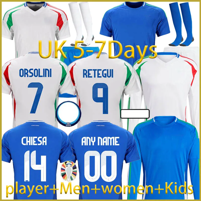 2024Scer Jerseys Итальянский евро Кубок версии игрока сборной Baggio Italia Jersey Verratti Chiesa Винтажная футбольная рубашка Jorginho Barella Kid