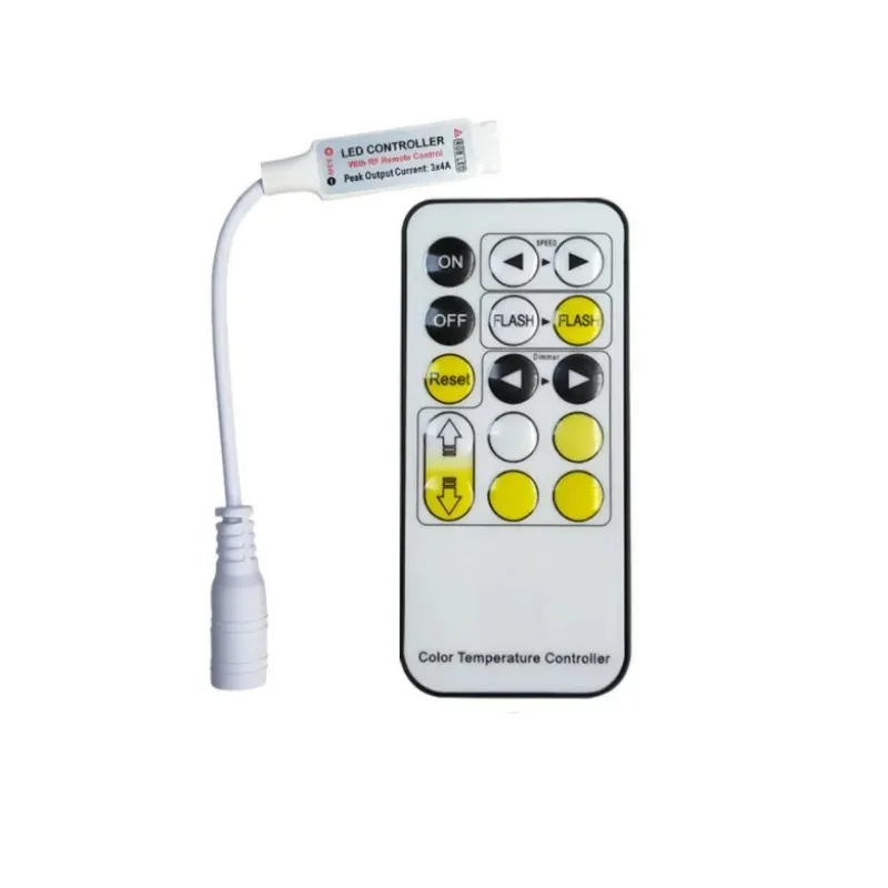 Mini 15 nycklar Dimmer Controller Two Wire RF Remote för enfärgad neonrör och COB 2835 5050 5730 LED-strip Light DC5-24V