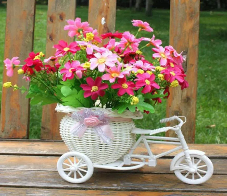 White Tricycle Bike Design Flower Basket Storage Container DIY Party Wedding Plant Decoration 7054051