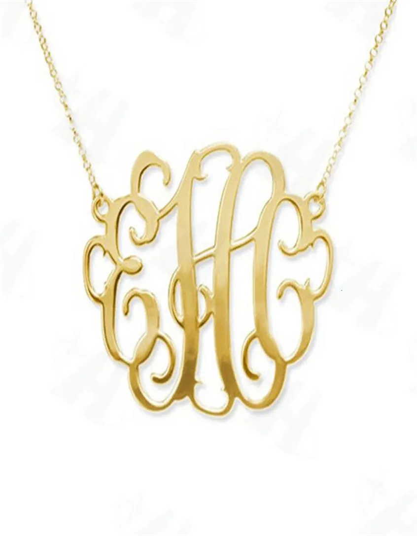 Custom Monogram Necklace Fashion Bold Statement Initial Letter Pendant Necklace GoldColor Necklace for WomenColares Femininos V7510574