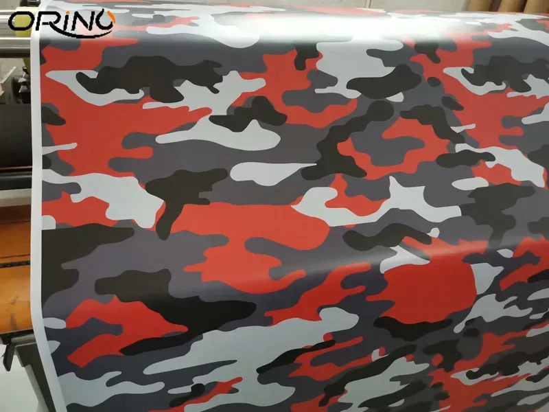 Klistermärken Premium Orange Black White Grey Camouflage Vinyl Car Wrap Decal Film Sheet Air Channel Release Technology