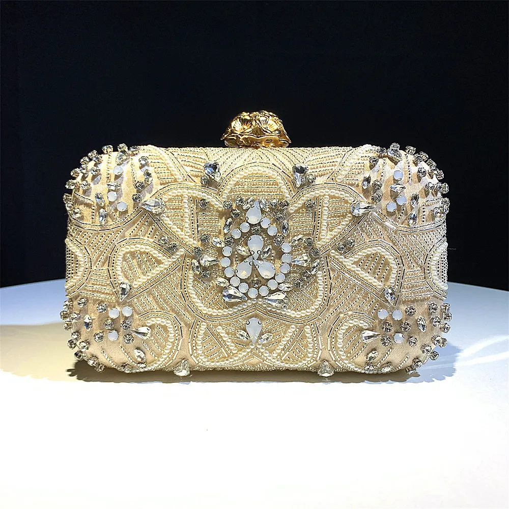 Hengmei New Factory Direct-Sells Hand-Held Evening Bag Handmade Bead Beaded Excroided Exquisite Dress Bride Clutch Bag One Peace Drop Shipp