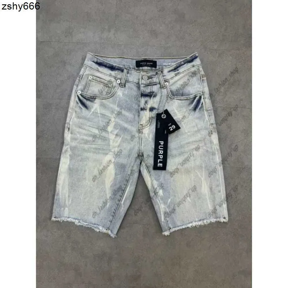 Designer Herren lila Jeans Shorts Hip Hop Casual Short Knie Lenght Jean Kleidung Größe 29-40 Hochwertige Shorts Denim High Street Mode Ripped Reißverschluss Jeans 786