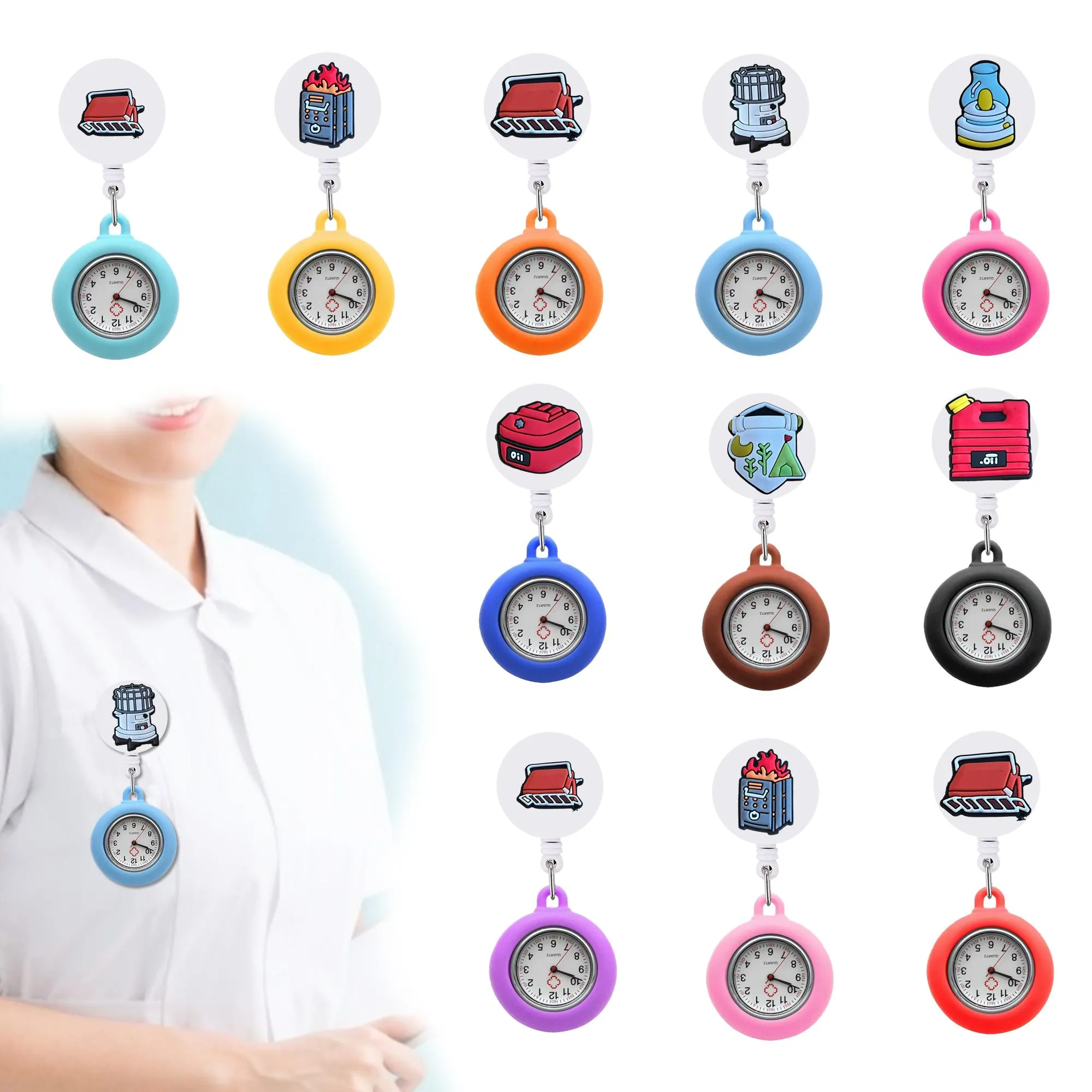 Desk Table Clocks Daily Necessities Clip Pocket Watches Pattern Design Nurse Watch With Second Hand Retractable For Student Gifts Clip Otzbi