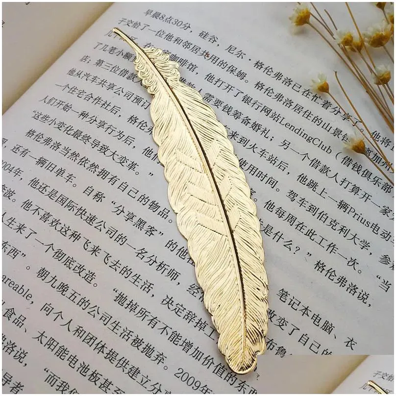 Bookmark Wholesale Diy Metal Feather Bookmarks Document Book Mark Label Golden Sier Rose Gold Office School Supplies Drop Delivery B Dhlkf