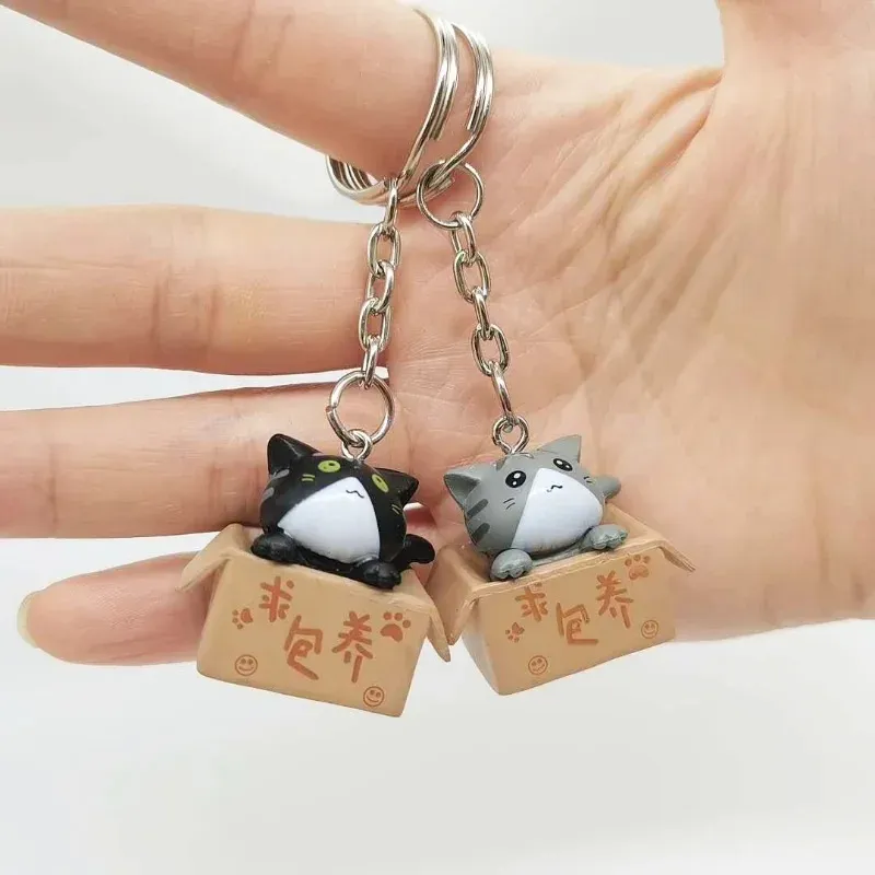 Personalità creativa Cute Little Cat Box Keychain for Women Uomini Pendenti a borse il portachiavi