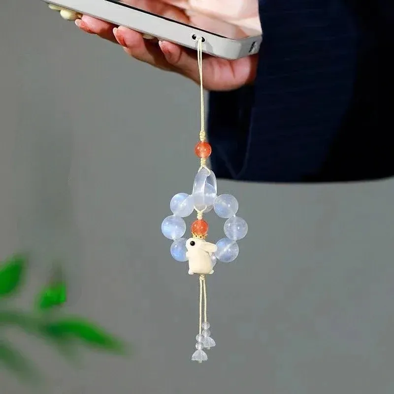 Eenvoudige schattige kleine konijnen Keychain Creative Anti-Lost mobiele telefoon Lanyard Girls Fashion Bag Pendant