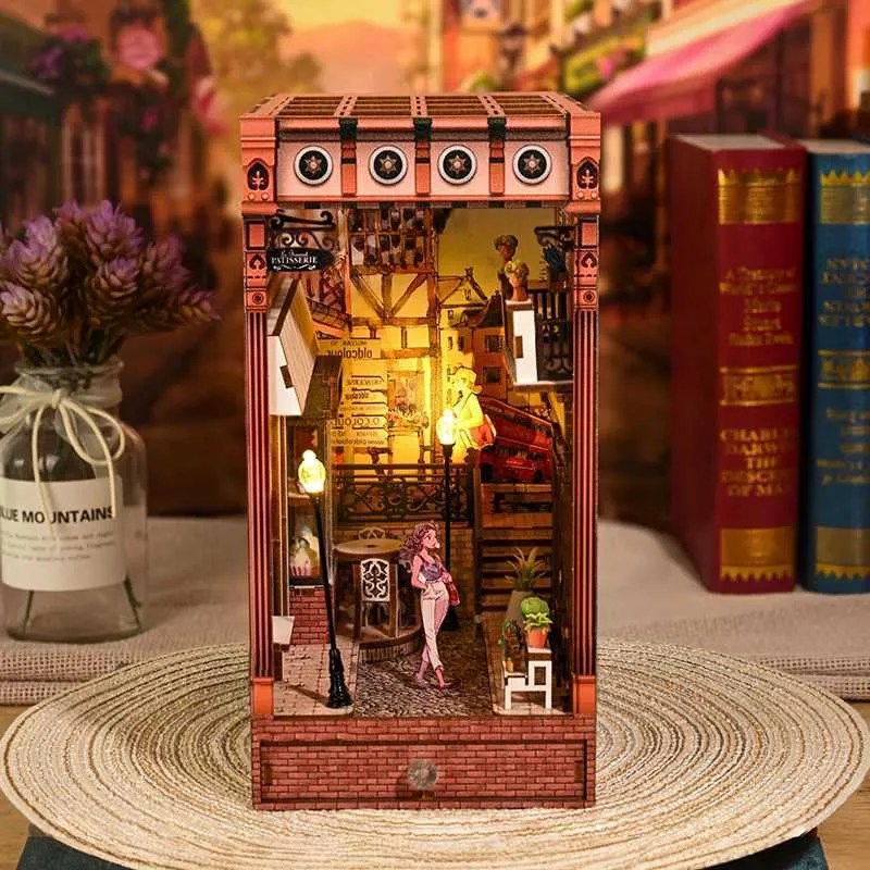 Architektur/DIY House Diy Book Nook Kit Holzregal Einsatz Kit Dollhouse Miniatur Buchenden Doll Houses Bücherregal handgefertigtes Geburtstagsgeschenke Sl16