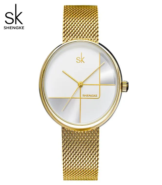 Shengke Gold Watch Women Watchs Damen Milan Mesh Steel Frauen039s Armband Uhren Frau Relogio Feminino Montre Femme8255764