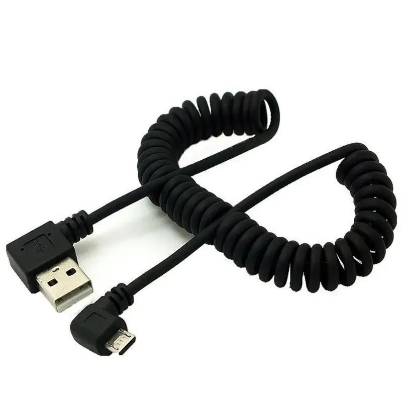 1M 3M 90 graders vinkel armbåge Micro USB Spiral spiral spiral infällbar datadaddningskabel för Samsung Andriod -telefoner