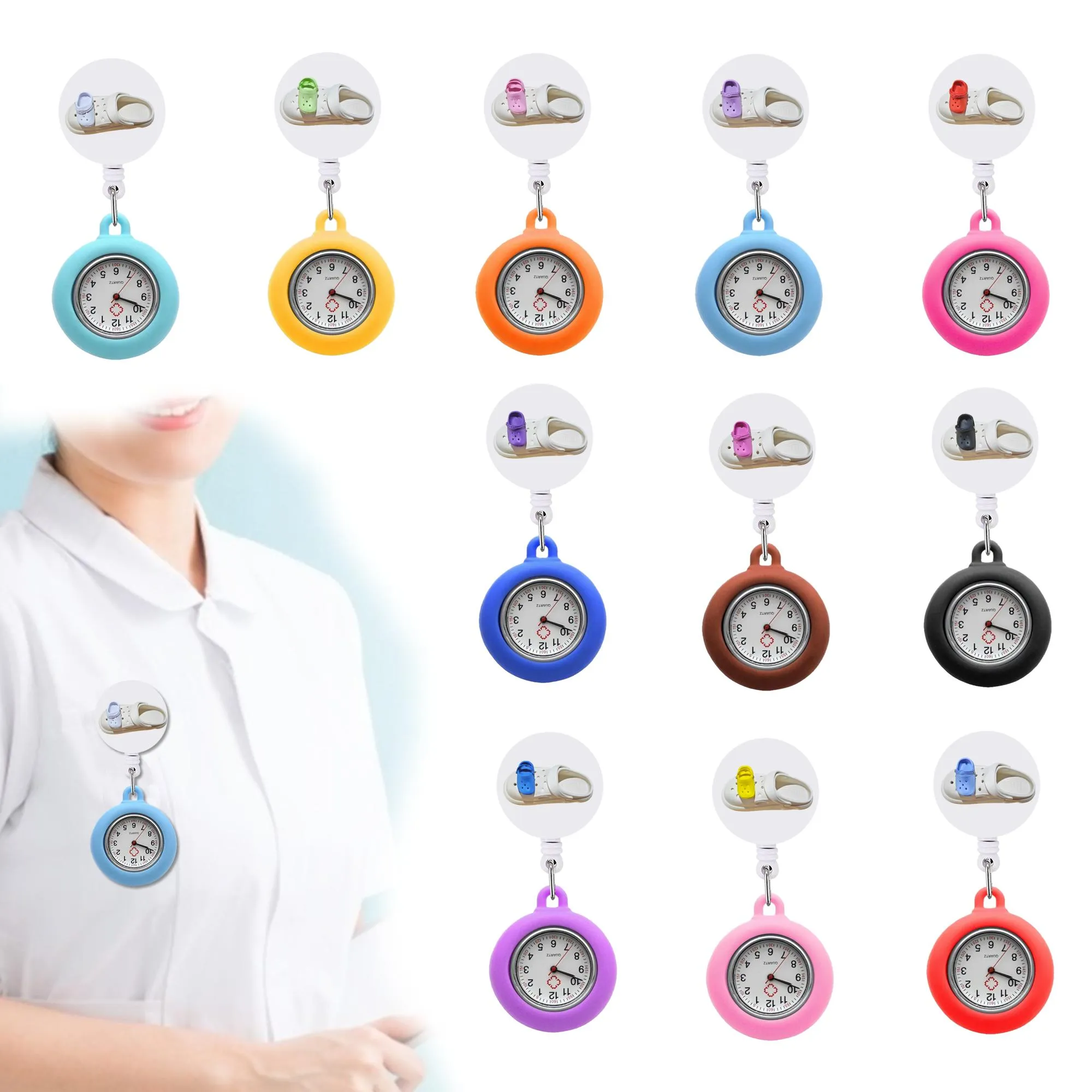 Other Office School Supplies Mti Color Perforated Shoes Clip Pocket Watches Alligator Medical Hang Clock Gift Brooch Fob On Watch Easy Oth6B