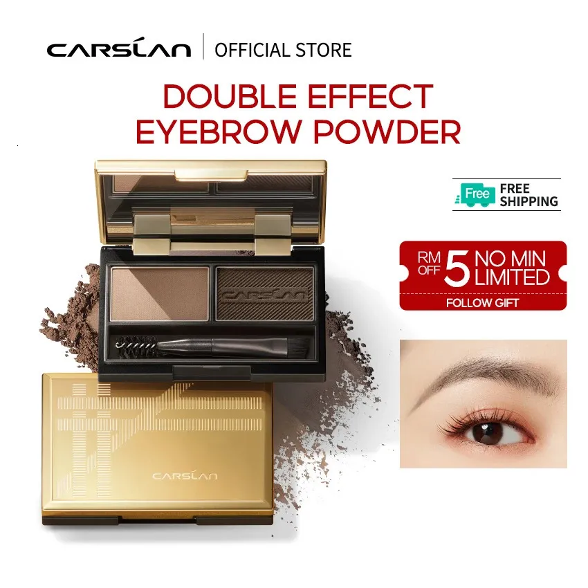 CARSLAN 2 Färger Eyebrow Powder Palette Vattentät långkläder ögonbrynförstärkare Ögonbrynen skugga med kosmetisk borstspegel 240515