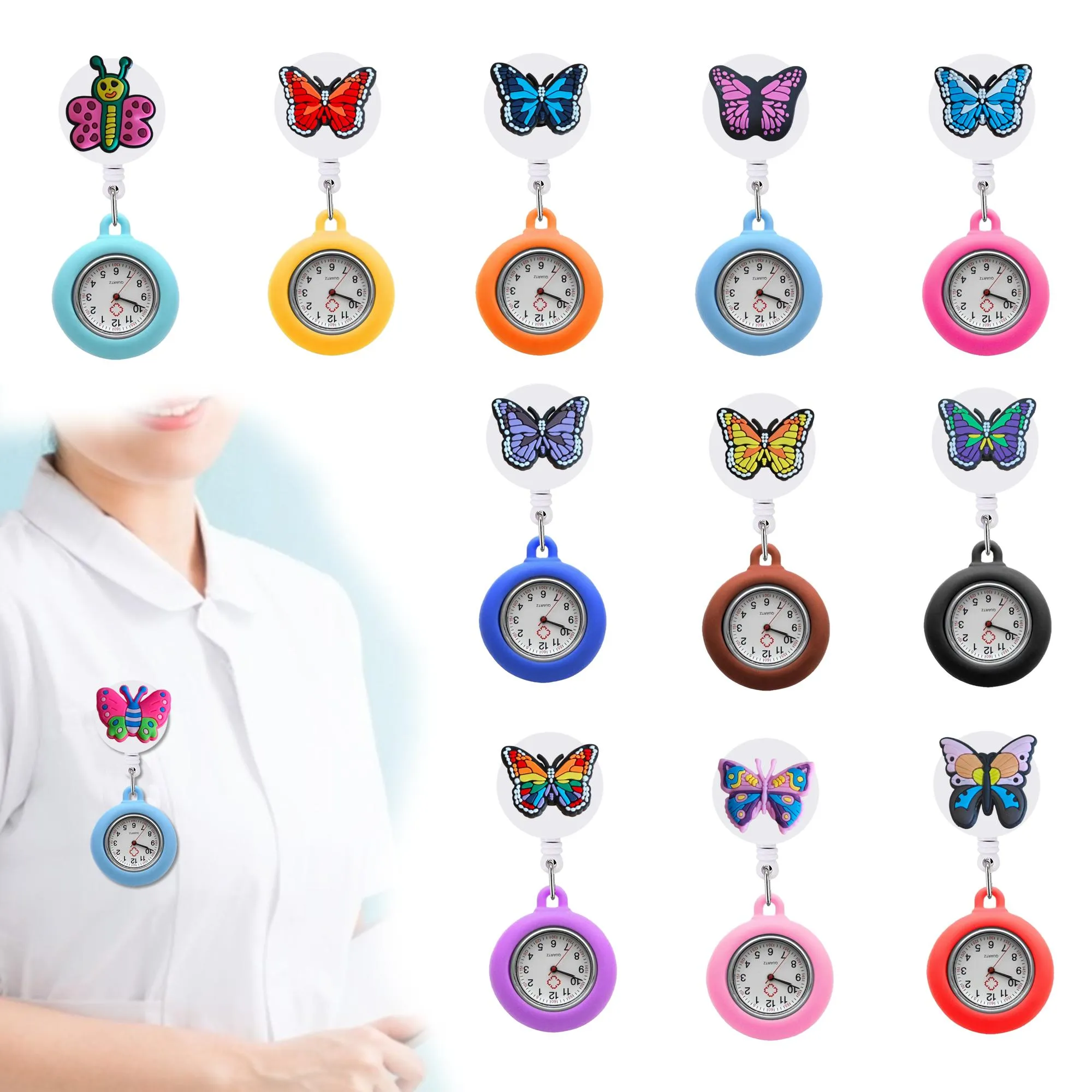 Pocket Watches Colored Butterfly 28 Clip Analog Quartz Hanging Lapel For Women Sile Nurse Watch With Second Hand On Easy To Read Allig Otrvu
