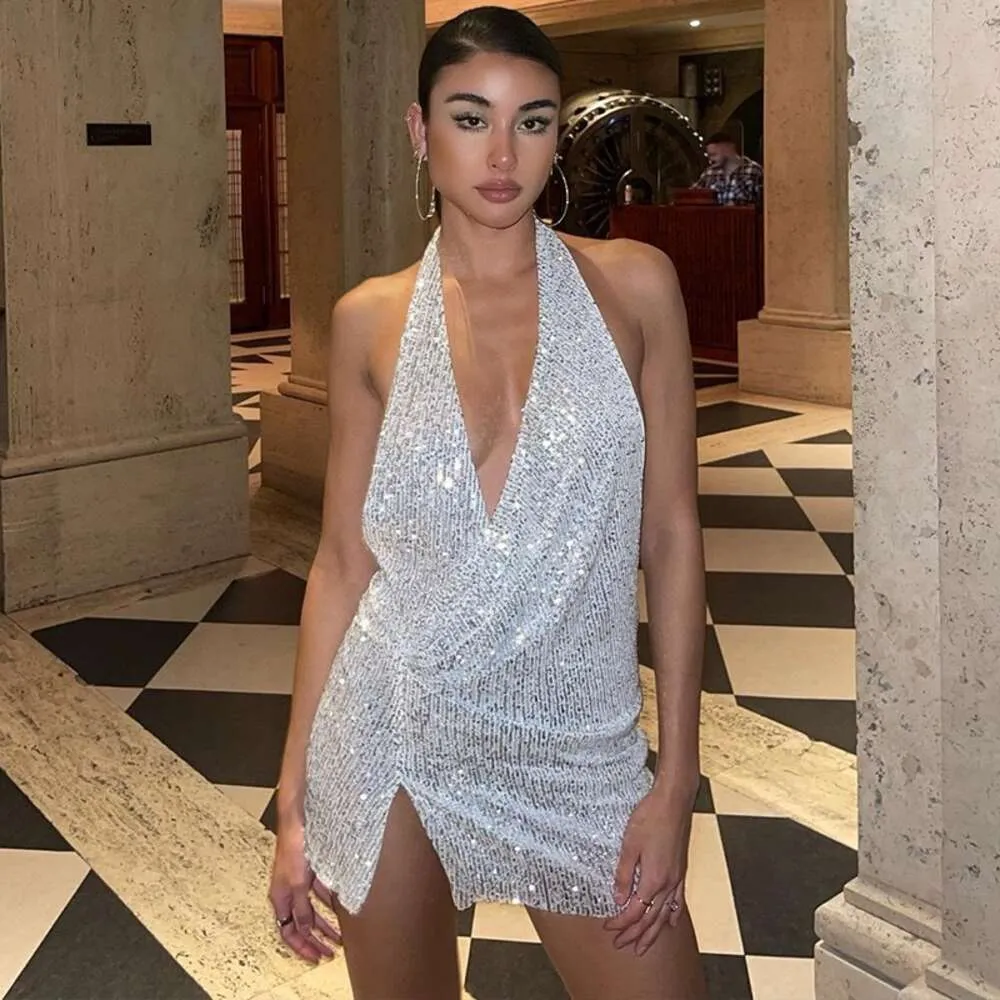 Nightclub women's lace floor-length sleeveless dress with V-neck and rhinestone decoration from Dhgate Urban Sexy Dresses