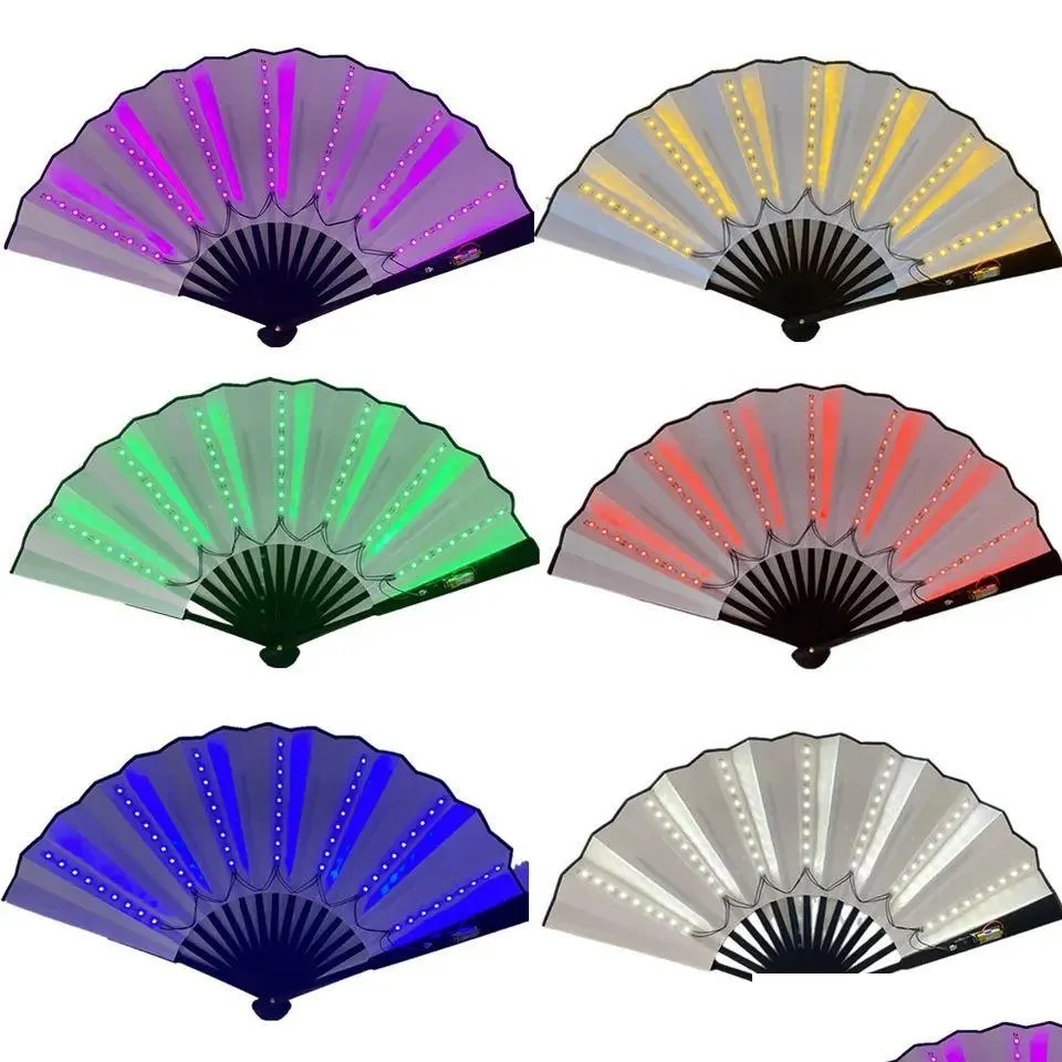 Party Decoration 13Inch Luminous Folding Rave Fan Led Play Colorf Hand Held Abanico Fans For Dance Neon Dj Night Club Drop Delivery Dhahz